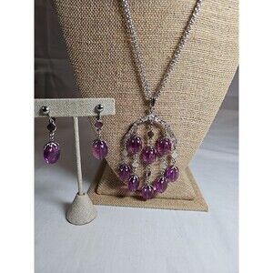 Vintage Sarah Coventry Silverstone with purple beads necklace and earrings set